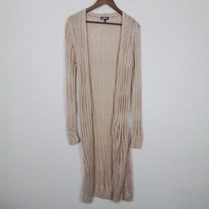 Freshman Womens Beige Long Sleeve Knit Open Cardigan Size‎ L Long Line Y2K Boho